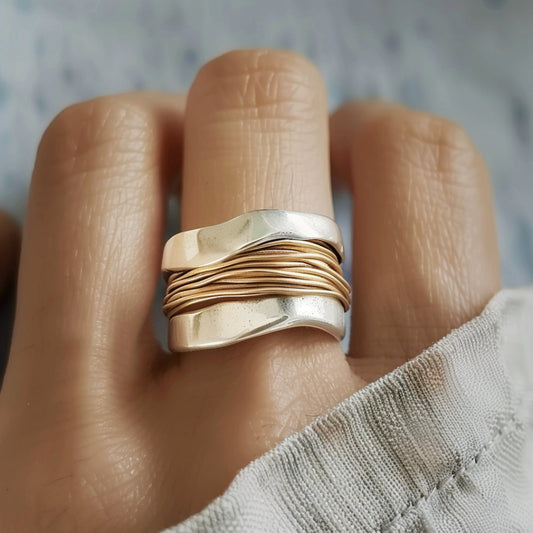 ANELLO IN ARGENTO A FILO DORATO