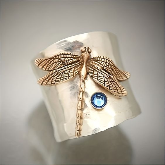 ANELLO MISTICO LIBELLULA CON PIETRA BLU