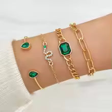 SET DI BRACCIALI CON CRISTALLO VERDE STILE VINTAGE