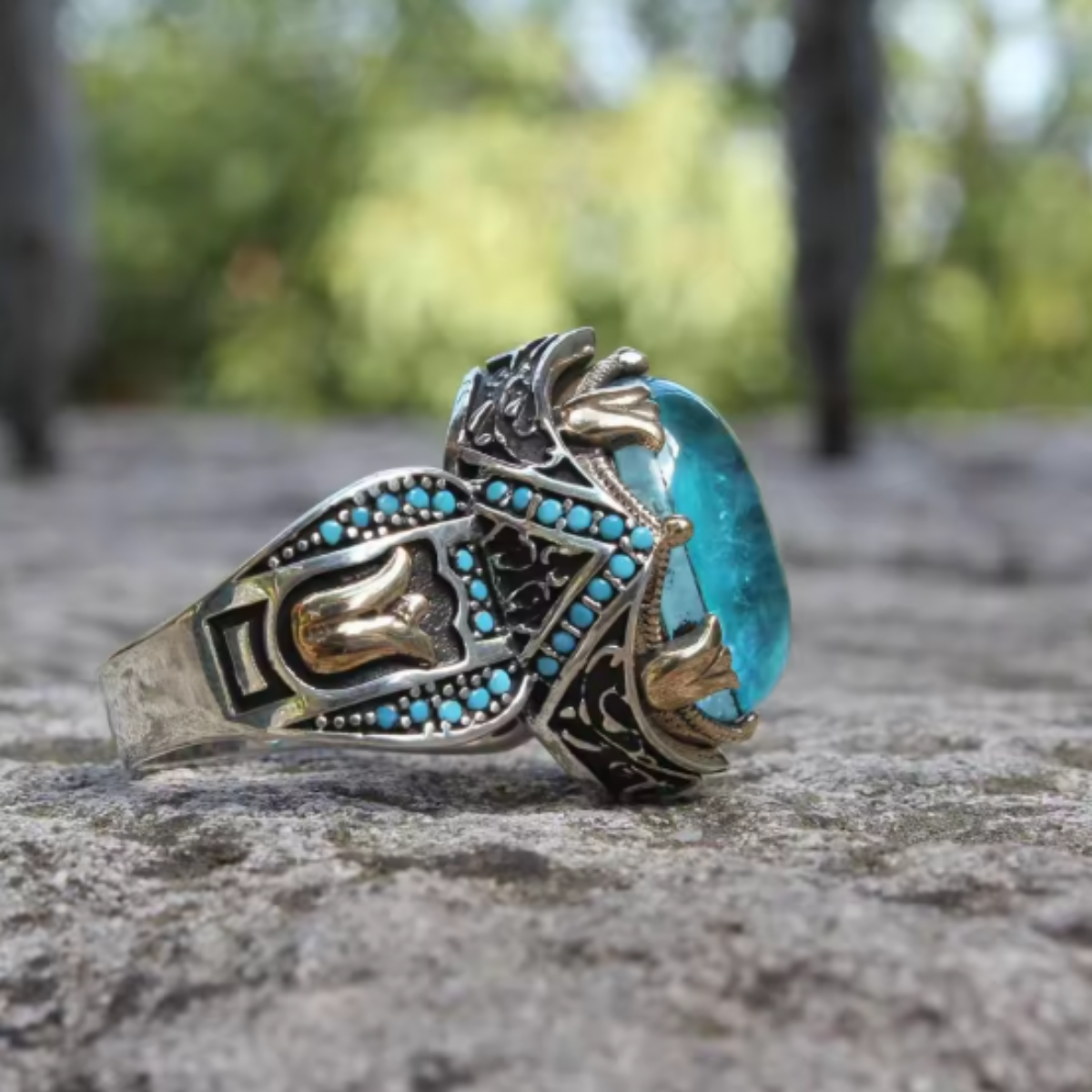 ANELLO VINTAGE CON PIETRA ACQUA