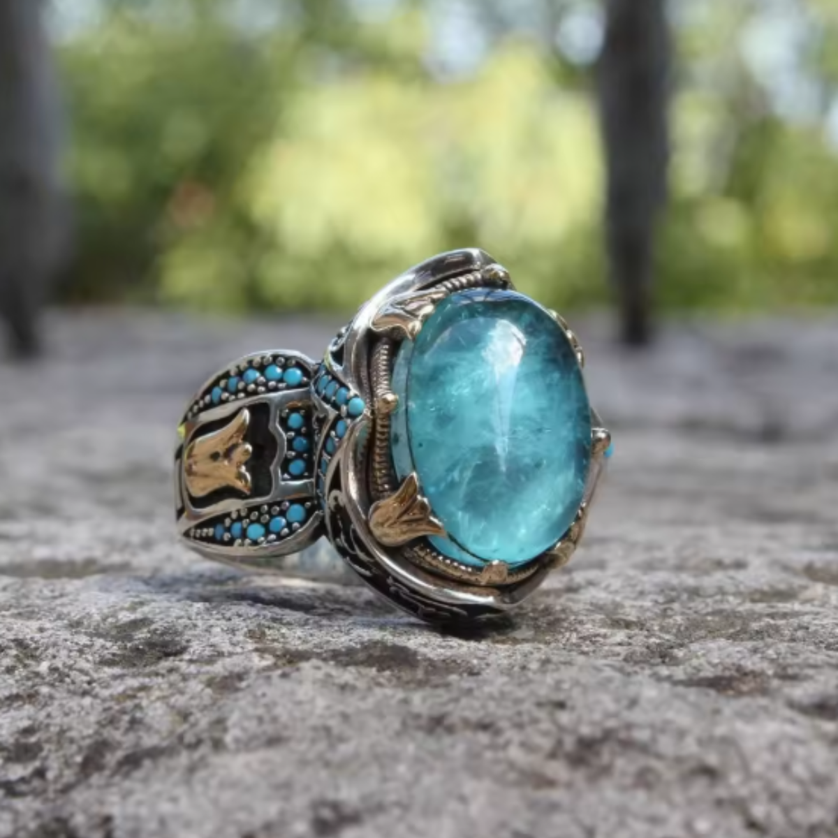 ANELLO VINTAGE CON PIETRA ACQUA
