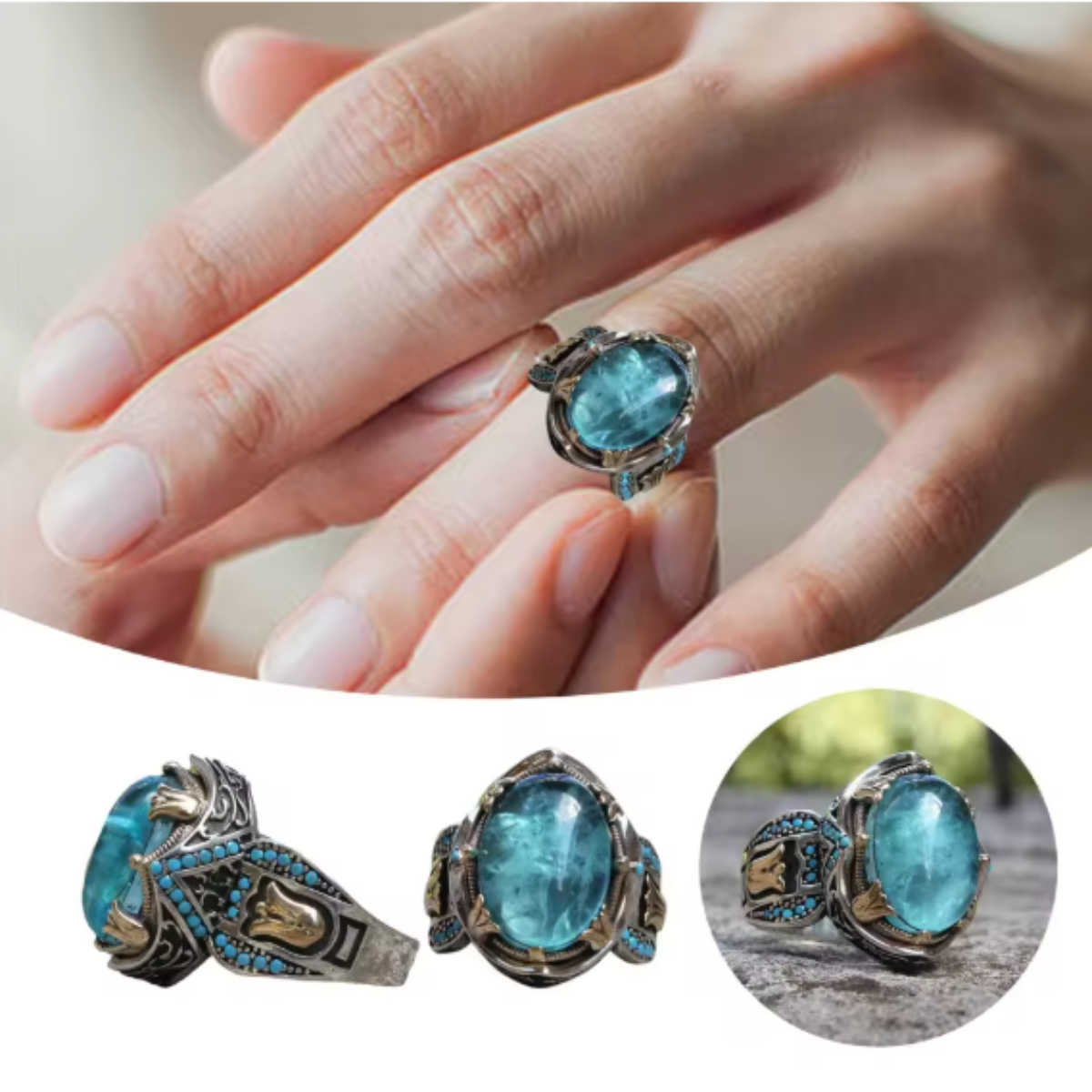 ANELLO VINTAGE CON PIETRA ACQUA