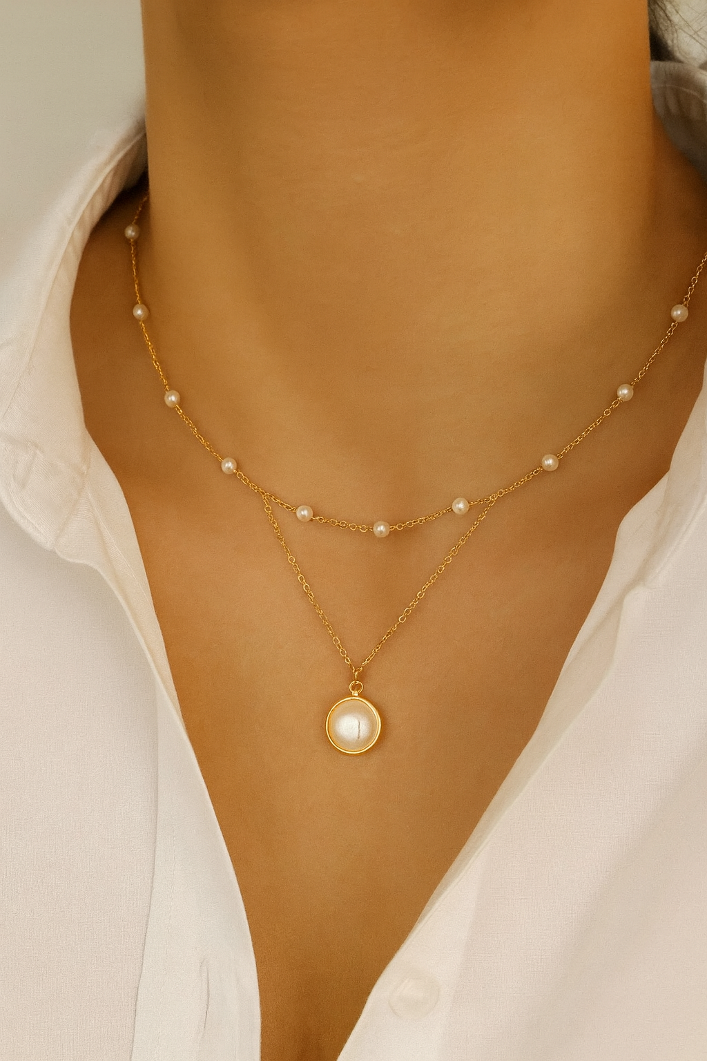 COLLANA CON PENDENTE PERLA AURA