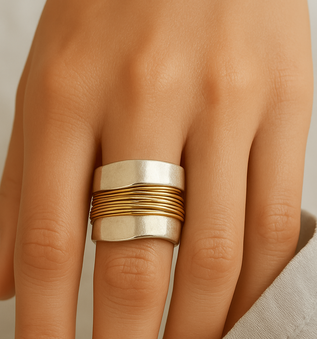 ANELLO IN ARGENTO A FILO DORATO