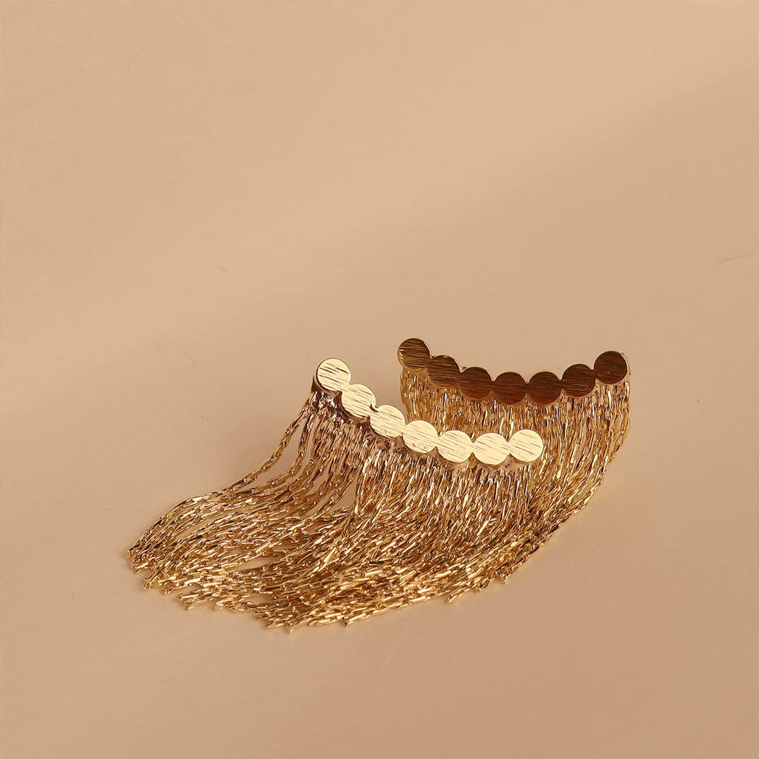 ORECCHINI CON LUNGHE FRANGE E BARRA CURVA