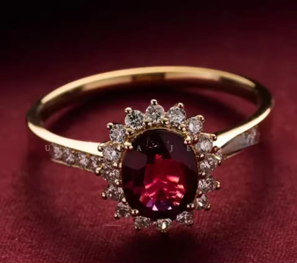 ANELLO STILE RÉTRO IN ORO CON CRISTALLO ROSSO