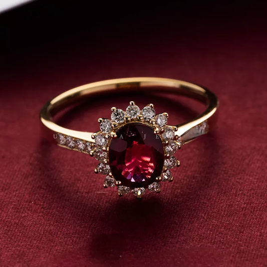 ANELLO STILE RÉTRO IN ORO CON CRISTALLO ROSSO
