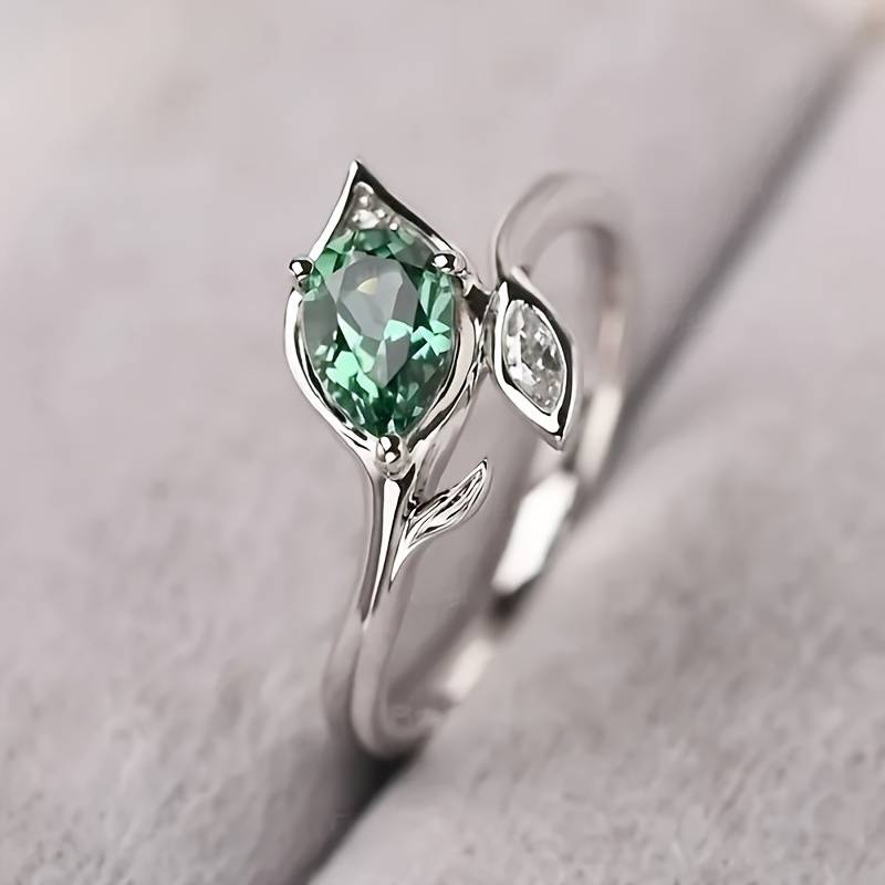 ANELLO FOGLIA RAFFINATO CRISTALLO VERDE CELESTE