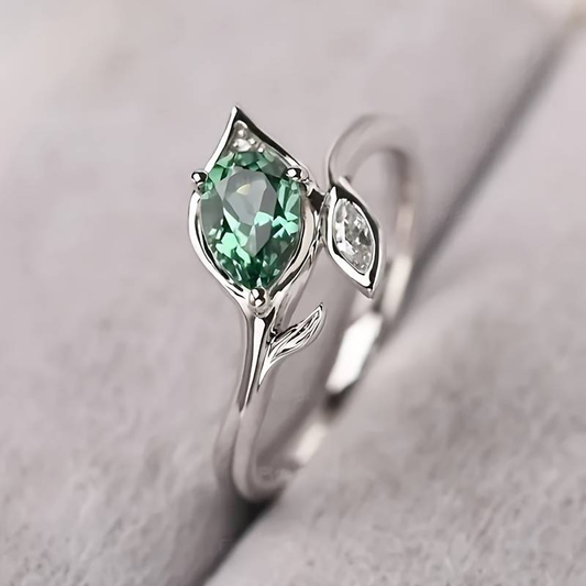 ANELLO FOGLIA RAFFINATO CRISTALLO VERDE CELESTE